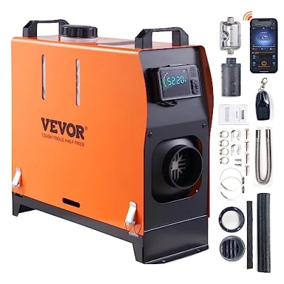 Image de VEVOR Chauffage Diesel Tout en Un Portable 12 V 5 8 KW 0,16 0,52 L/h Réchauffeur d&#039;air 36 ℃ Réglable 15 20 m² Contrôle Intelligente LCD Bluetooth Télécommande Réservoir L pour Bateau Auto