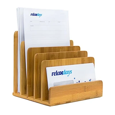 Image de Relaxdays 10019131 porte lettres courriers en bambou Casier documents/organiseur de bureau bois range documents trieur 23 x 24,5 20,5 cm, Naturelle