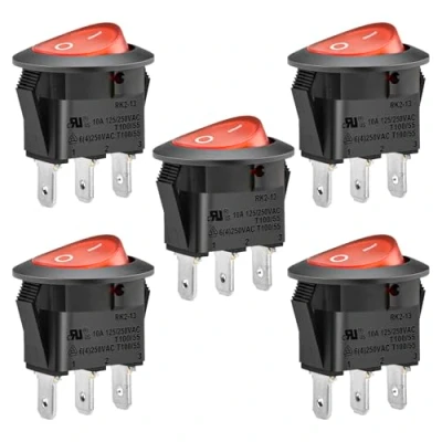 Image de Heschen Lot de 5 interrupteurs à bascule ronds ON OFF SPST 3 bornes 10 A 250 V AC UL VDE