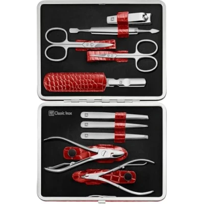 Image de ZWILLING Kit de manucure complet en cuir vache Édition crocodile 10 pièces Rouge