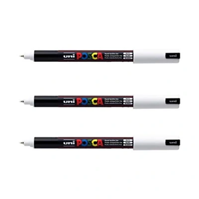Image de POSCA Mitsubishi Pencil 3 Marqueurs Blanc PC1MR Pointe Extra Fine Calibrée 0,7 mm Marqueur Peinture À Base d&#039;Eau Tout Support Pour Papier, Textile, Verre, Galet, etc.