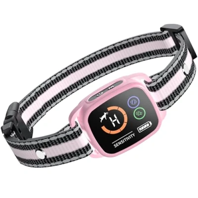 Image de Collier Anti Aboiement Chiens,Modes Son/Vibration/Vibration Forte, Détection Intelligente des Aboiements, Rechargeable, Étanche IP67, pour Petit et Gros Chien (Pink)
