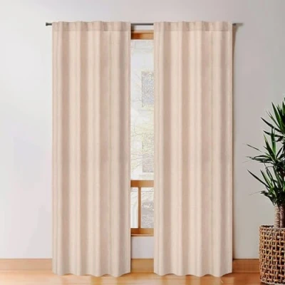 Image de Bedding Craft Lot de 2 Rideaux occultants fenêtre à Pattes en Tissu Coton/Lin Style Rustique pour Chambre Coucher et Salon, 127 x 244 cm, Lin