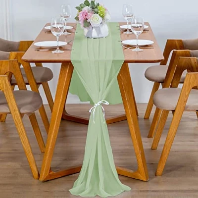 Image de YUNSHANGHE chemin de table moderne en mousseline soie, 70 x 300 cm, lavable décoratif tissu, runner, décoration pour mariage, anniversaire, communion (matcha vert)
