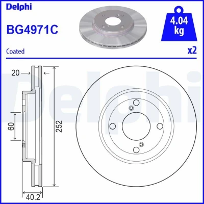 Image de DELPHI BG4971C Disque de frein 252 20 4 ventilé revêtu non traité sans roulement roue, bague ABS SUZUKI: SWIFT 4, 5