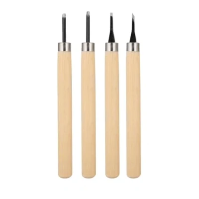 Image de Lot de outils couteau à découper Ciseau bois, 4 pcs couteaux professionnels manuel Aiguiseur tampon en caoutchouc d&#039;outils