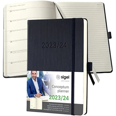 Image de SIGEL C2503 Agenda semainier et carnet 2024/2025, A5, couverture rigide, noir Conceptum
