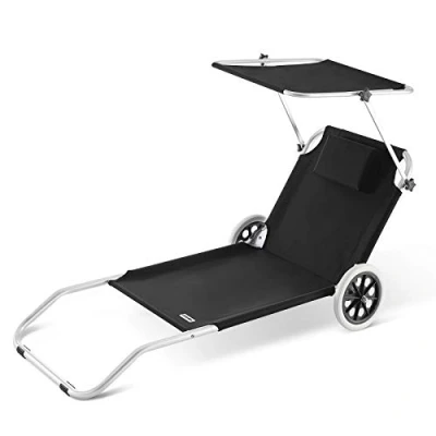 Image de Chaise longue CRÊTE en aluminium pare soleil Noire