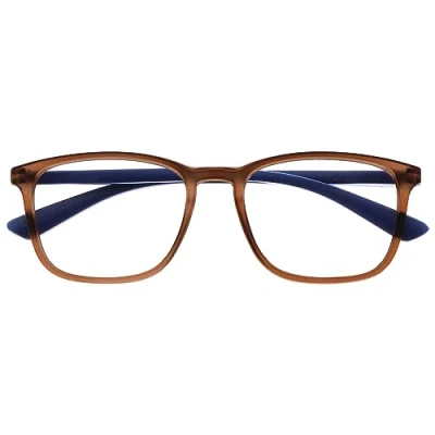 Image de OPULIZE Max Lunettes de Lecture Monture Large et Rectangulaire, Forme Classique Brun Transparent Mat, Branches Bleu Marine Hommes Femmes R78 2 +1.00