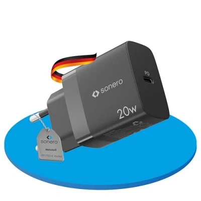 Image de sonero chargeur USB C, 1x 20 watts port rapide, alimentation USB, de téléphone portable avec détection automatique du courant charge, noir
