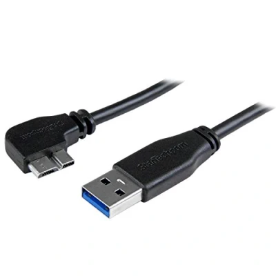 Image de StarTech.com Câble Micro USB 3.0 slim Cordon A vers B à angle gauche de 50 cm 3.1 Gen 1 (5 Gb/s) M/M (USB3AU50CMLS)