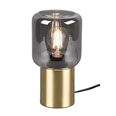 Image de Reality Leuchten Nico R50591008 Lampe de table en métal laiton mat et verre fumé 1 ampoule E27 non incluse