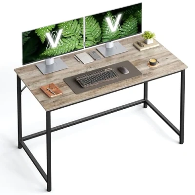 Image de VASAGLE Bureau, Table, Poste de Travail, pour Chambre, 60 x 120 76 cm, Style Industriel, Cadre en Métal, Grège Chiné et Noir d&#039;encre LWD039B02