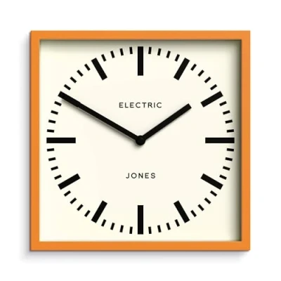 Image de JONES CLOCKS® Box Railway Dial Wall Clock Square Station Kitchen Office Retro Designer Colourful Case
