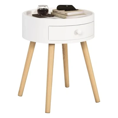 Image de WOLTU 1 Table de Chevet Basse avec tiroir en MDF et Bois,Blanc