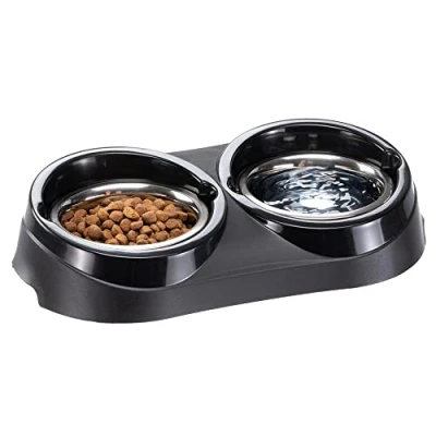 Image de Ferplast Support de gamelle pour Chien Duo Feed avec 2 gamelles en Acier Inoxydable Système Double Alimentation, Antidérapant et écologique Chiens, 1 Litre