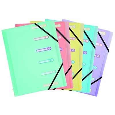 Image de Exacompta Réf 56170E 1 trieur Chromaline Pastel 3 rabats avec élastiques et fenêtres découpées couverture intérieur en PP 6 compartiments dim 25x32cm pour A4 couleurs aléatoires