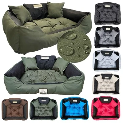 Image de KING DOG Lit pour Grands Chiens XL 115x95 cm Coussin imperméable Chien Canapé adapté au Lavage Moelleux et Douillet, Super Doux Made in EU Vert