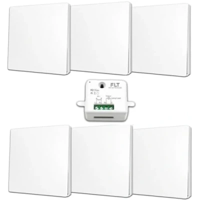 Image de Interrupteur sans Fil et Pile Auto alimenté Écologique Qualité Pro Va Vient RF 6 télécommande + 1 Relais Radio encastrable Longue Distance Intérieur Extérieur IP64