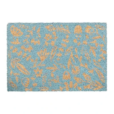 Image de Relaxdays Paillasson Coco, Motif à Fleurs, Tapis d’entrée pour l’intérieur et l’extérieur, 40 x 60 cm, Bleu
