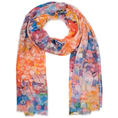 Image de styleBREAKER Écharpe femme avec motif écailles colorées, grand foulard léger et transparent de courtes franges 01016224, couleur:Orange Fuchsia bleu