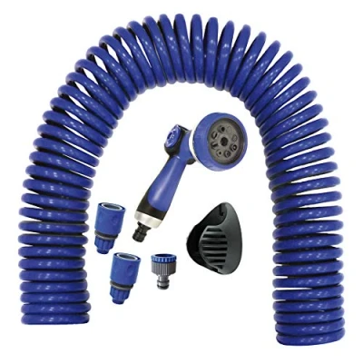 Image de S&amp;M 590078 Tuyau hélicoïdal 15 m avec Pistolet à 8 Fonctions et raccords Bleu
