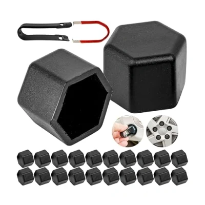 Image de Lot de 20 Capuchons boulons Roue pour écrous 21 mm diamètre extérieur, avec Outils, d&#039;écrous en Noir, Cache Roue,