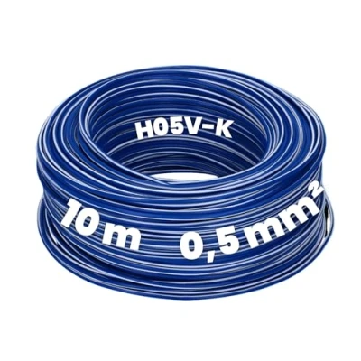 Image de Kalitec Câble de Câblage H05V K 0,5 mm² 10 m Bleu foncé/blanc Flexible En PVC Toron simple fin unique monofil