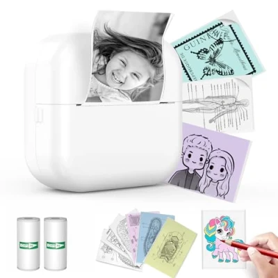 Image de ETROBOT Imprimante Etiquette Autocollantes Thermique, Mini Etiqueteuse Bluetooth Portable étiqueteuses Compatible avec Android et iOS pour Bureau Maison (Etiqueteuse +5Roll)