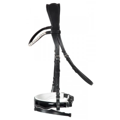 Image de PFIFF Bridon &quot;Elegance&quot; Brevet Muserolle Anatomique Cob Noir / Blanc
