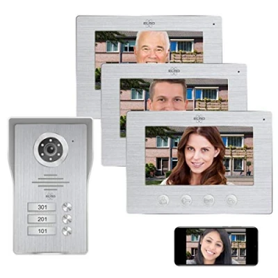 Image de Elro DV477IP3 Interphone vidéo IP WiFi 3 familles avec écran Couleur 3X 7 Pouces Vision Nocturne Vue en Direct et Communication Via l&#039;application