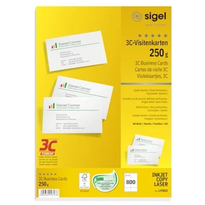 Image de SIGEL LP802 Lot de 800 Cartes visite imprimables, 3C, 8,5 x 5,5 cm, 250 g