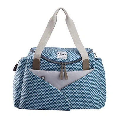 Image de BÉABA, Sac à langer Sydney II, Modulable, Grande contenance, Rangements multiples, Grand espace cocoon, Pochette repas isotherme, Système attache poussettes, Anses transport, Bleu