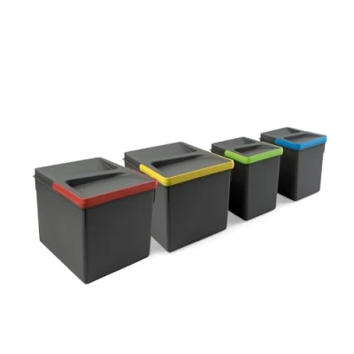Image de Emuca Poubelles pour tiroir de cuisine avec couvercle anti odeurs, Compartiments Recyclage Base à Couper, H 216 mm (2 x 12 L + 2 x6 L), Plastique gris anthracite