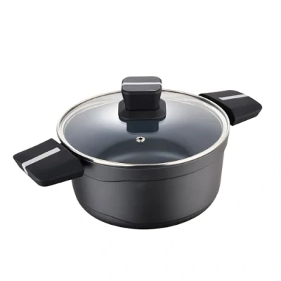 Image de San Ignacio Bistro Grey cooola avec couvercle de 20 cm en aluminium coulé intérieur acier quantanium extérieur noir mat point d&#039;induction mang à touche douce et