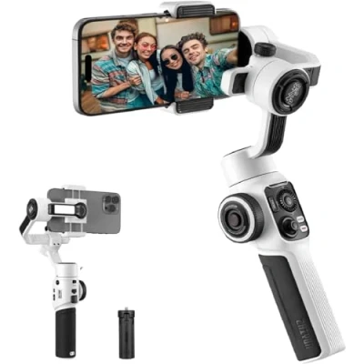 Image de ZHIYUN Smooth 5S [Officiel] iPhone Gimbal Stabilisateur, Handy à 3 Axes, avec Lumière de Remplissage, FilmIC Pro, Vlog, Youtube et TikTok (avec Trépied)