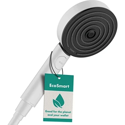 Image de Hansgrohe, blanc mat, Pommeau de douche Pulsify Select S, douchette à main (EcoSmart, 105mm diamètre, 3 types (Activation), 24101700, jets économie d&#039;eau
