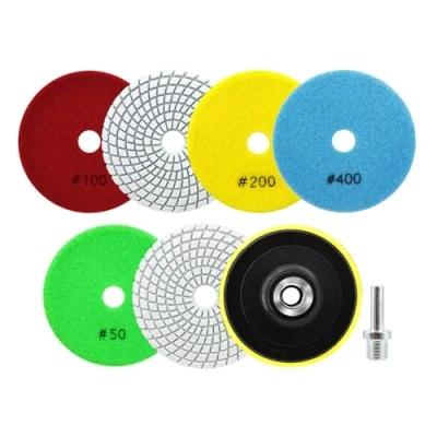 Image de SANLEETEK Disque Polissage Diamant 6 Pièces Tampon 100mm Grain 50x2/100x2/200/400 avec M14 Support Pads+Adaptateur pour Granit Marbre Pierre Artificielle Quartz