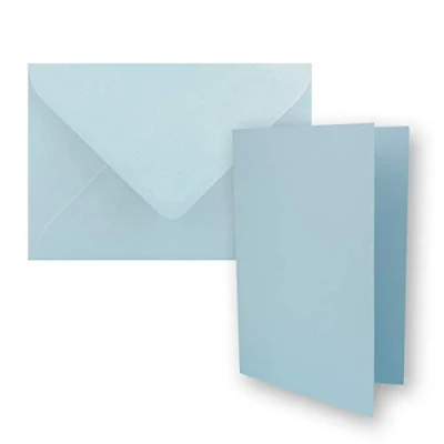 Image de Lot de 25 cartes pliantes DIN A7 10,5 x 7,4 cm Avec enveloppes C7 en bleu clair (bleu) Petites doubles vierges à personnaliser et imprimer