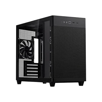 Image de ASUS Prime AP201 Tempered Glass (Noir) Boîtier PC gaming MicroATX (support de radiateur jusqu&#039;à 360 mm, panneaux latéraux sans outil, panneau avant USB 3.2 Gen 2 Type C)