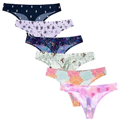 Image de Nightease Tangas pour Femmes Soie de Glace Strings sans Couture Colutte Lot 6 sous vêtement (M, Style4)