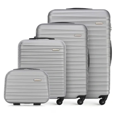 Image de WITTCHEN Valise de Voyage Bagage à Main Cabine Rigide en ABS avec 4 roulettes pivotantes Serrure Combinaison Poignée télescopique Groove Line Set Valises Gris