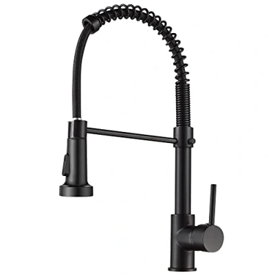Image de Robinet de cuisine ressort à poignée unique laiton avec douchette extractible mitigeur d&#039;évier (Noir)