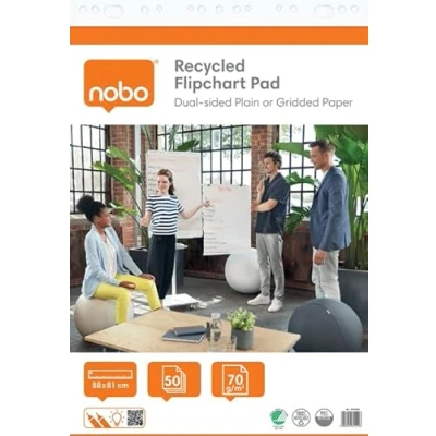 Image de NOBO Recharges de Papier Recyclé pour Paperboard 58 x 81 cm, Double face Uni/Papier Quadrillé, 50 Feuilles, 70 g/m², Lot 2 à Plat