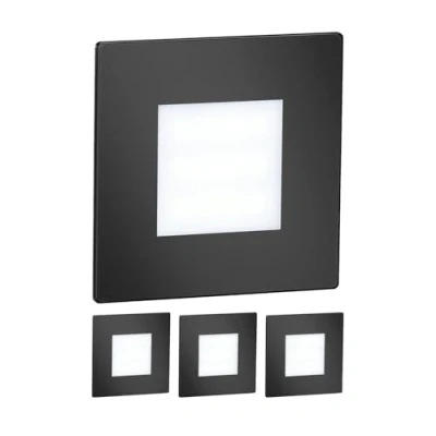 Image de ledscom.de 4 pièces Lumière d&#039;escalier LED/lampe murale encastrée FEX pour l&#039;intérieur et l&#039;extérieur, carrée, noire, 85 x 85mm, blanc froid