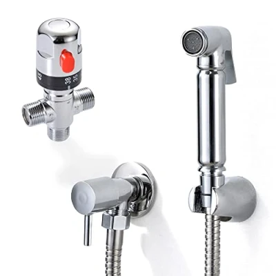 Image de Xcel Home CAW 018 TH CAW011 Ensemble de douches thermostatiques en laiton chromé pour douche et toilettes Argenté