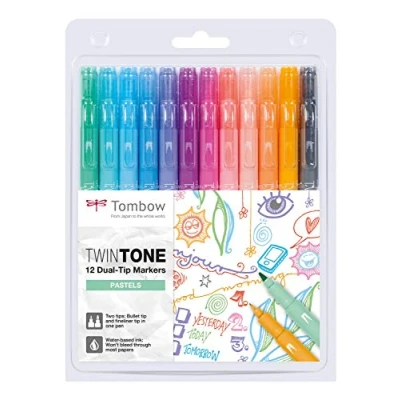 Image de Tombow WS PK 12P 2 Feutres à deux pointes TwinTone, kit de 12 couleurs pastel