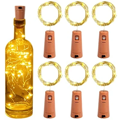 Image de Yizhet Guirlande LED Bouteille 2m 20LEDs Lumineuse, Bouchon Bottle Light Étanche Fil D&#039;argent Flexible Décoration pour Partie, Mariage (6 pièces, Blanc Chaud)
