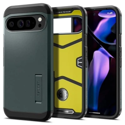Image de Spigen Tough Armor Coque [Support Solide] Compatible avec Google Pixel 9 Pro XL Vert