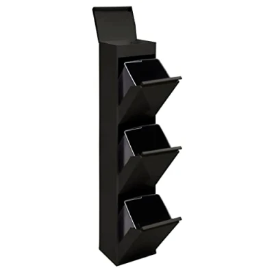 Image de ARREGUI Top CR326 B Poubelle de Recyclage Cuisine 3 Bacs x 17 L (51 L) Tri Sélectif Rangements et Plateau supérieur multifonction Meuble Seaux Sac noir